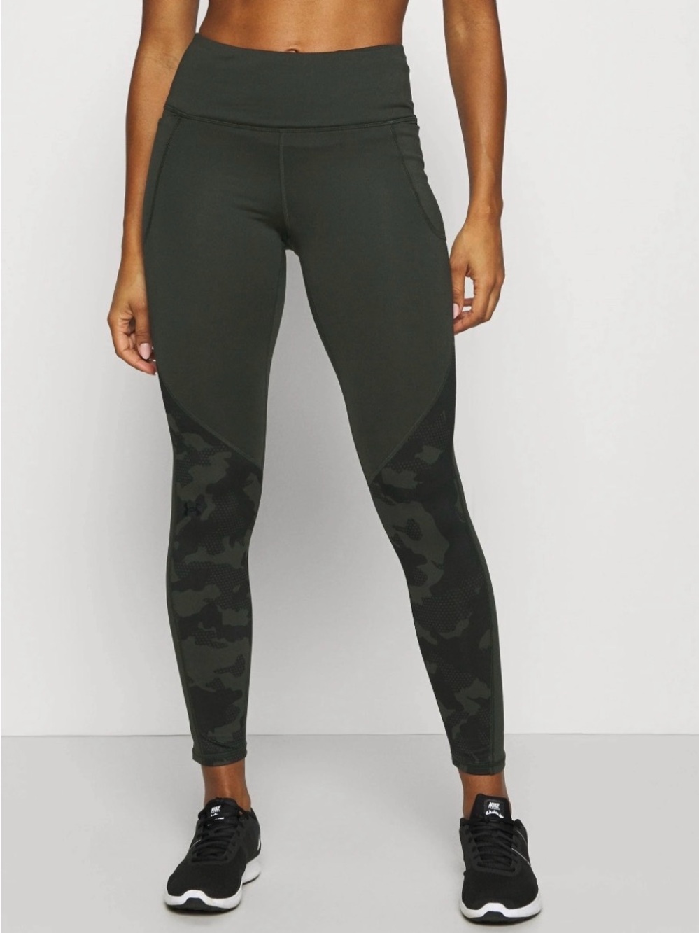 Under Armour ColdGear Compression Leggings LG Olive Green Camo High Rise Pockets